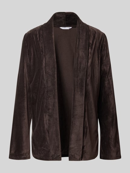 Produktfoto, Jacke mit Schalkragen Modell 'In44a' von ZABAIONE, braun, Material-Mix mit Stretch-Anteil, offene Front, samtige Textur