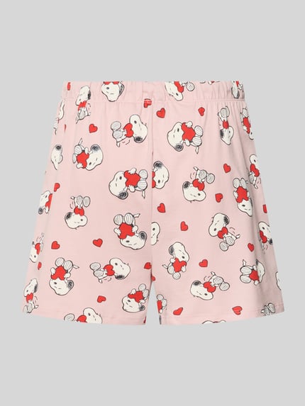 Productfoto, Pyjama-Hose im Allover-Look van Jake*s Casual, roze kleur met hartjes en Snoopy print, relaxed fit, elastische tailleband, pure katoen