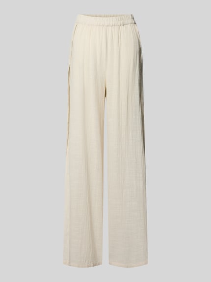 Produktfoto, Loose Fit Hose aus reiner Baumwolle Modell 'AGNES' von Pieces, jasny kremowy kolor, unifarben, elastyczny pas, struktura flammgarn