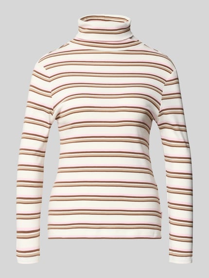 Produktfoto, Slim Fit Sweter z golfem z czystej bawełny od s.Oliver RED LABEL, efekt: w paski, dżersej, wyhaftowane logo, jasne kolory