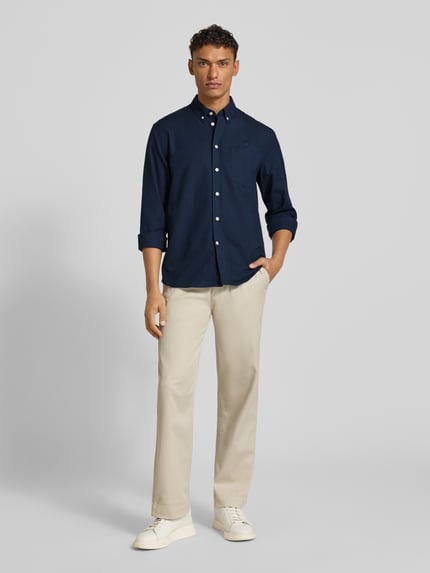 Wood Wood Regular Fit Freizeithemd mit Button-Down-Kragen Modell 'Adam' Blau 1