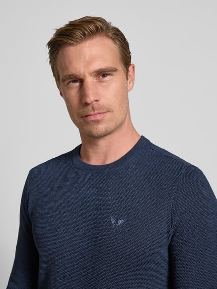 PME Legend Strickpullover mit Logo-Stitching Modell 'Ricecorn' Marine 3
