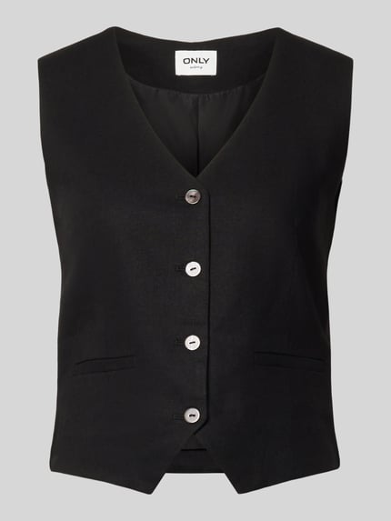 ONLY regular fit linnen gilet met bindceintuur model 'GOA' Zwart - 2