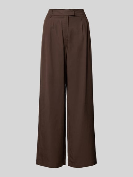 Productfoto, Wide Fit Leinenhose met elastische band van comma, dames linnen wide fit broek in bruin met draperingen, maat 36 bandwijdte 36 cm, binnenbeenlengte 74 cm
