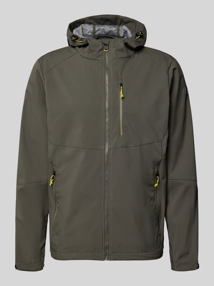 Produktfoto, Regular Fit Jacke mit mit Logo-Applikation von Killtec, kolor khaki, kaptur z troczkiem, kieszenie na suwak, krój regular fit, długość pleców w rozmiarze M: 72 cm, szerokość ramion w rozmiarze M: 45 cm, szerokość w rozmiarze M: 57 cm, długość rękawa w rozmiarze M: 67 cm, tekstura gładka