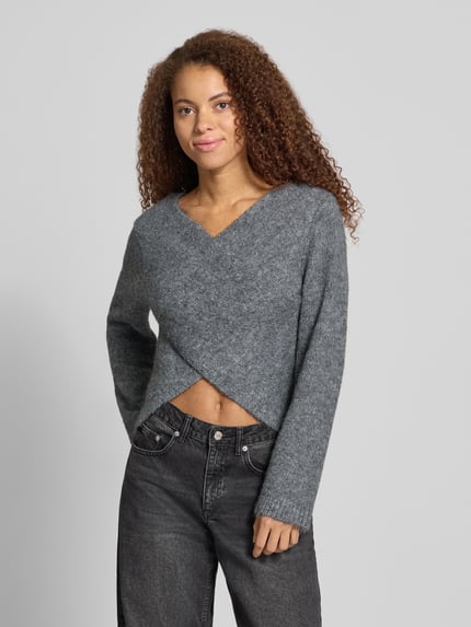 ONLY Pullover mit Wickeloptik Modell 'ONLMAGGIE' Hellgrau Melange 4