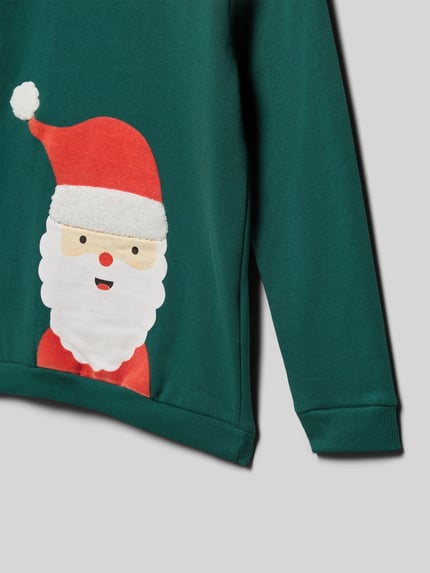 Productfoto, sweatshirt met ribboorden van Blue Seven, puur katoen, regular fit, ronde hals, kerstmanprint, kinderen.
