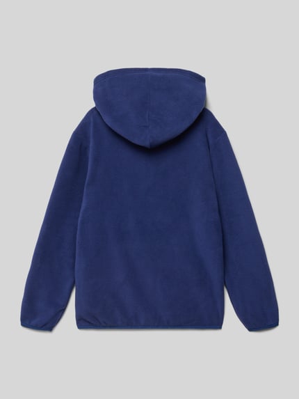 Productfoto, Hoodie met capuchon van CHAMPION in donkerblauw, los vallend, labeldetail, kangoeroezak, voor kinderen, achterkant.