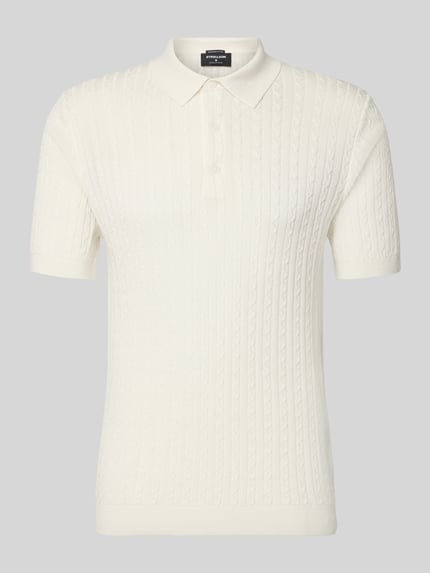 Produktfoto, Regular Fit Poloshirt aus reiner Baumwolle Modell 'ADRIAN-CA' von Strellson in Creme mit Zopfmuster und Strickoptik.
