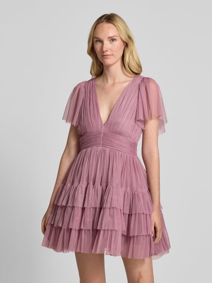 Lace & Beads Cocktailkleid im Stufen-Look mit V-Ausschnitt Rose 4