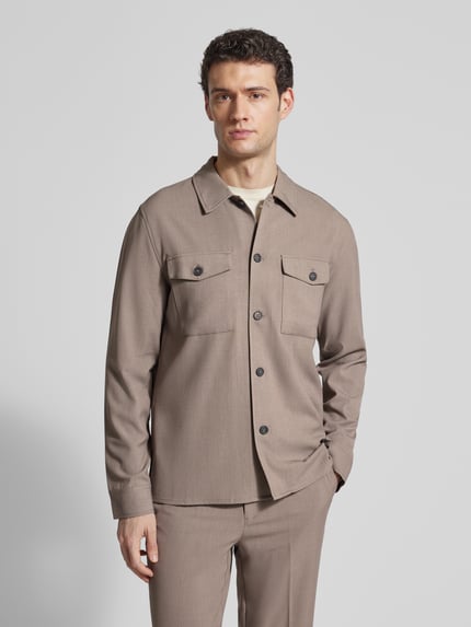 Lindbergh Relaxed Fit Hemdjacke mit Kentkragen und Brusttaschen Sand 4