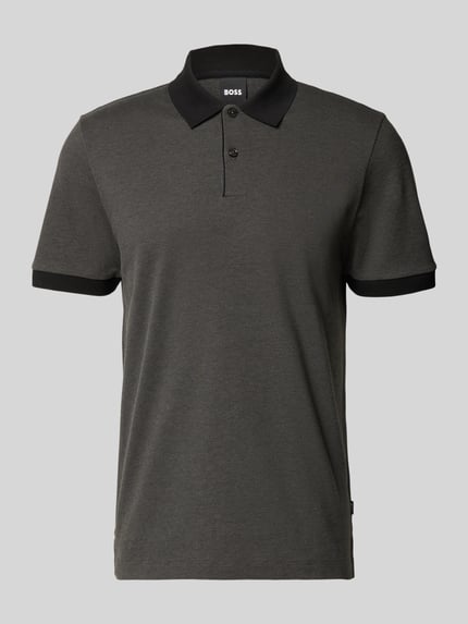Produktfoto, Regular Fit Poloshirt aus reiner Baumwolle Modell 'H-PARLAY 102' von BOSS in Bi-Color Optik mit Polokragen, Kurzarm und kurzen Knopfleiste, feine Struktur und Seitenschlitzen.