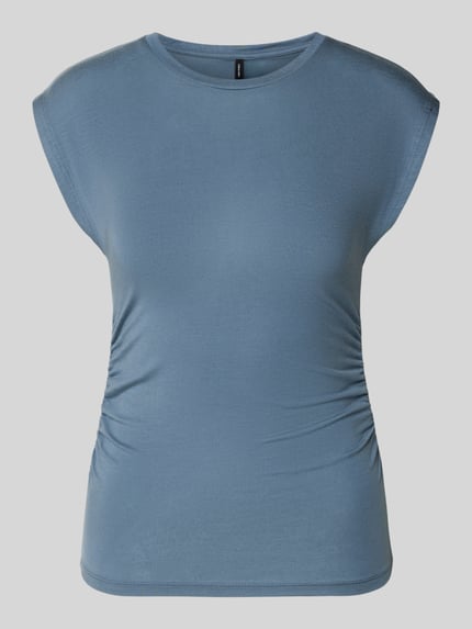 Productfoto, unekleurig Slim Fit T-Shirt uit lyocell-mix model 'AVASARAH' van Vero Moda met ronde hals, korte mouw en zijplooien.