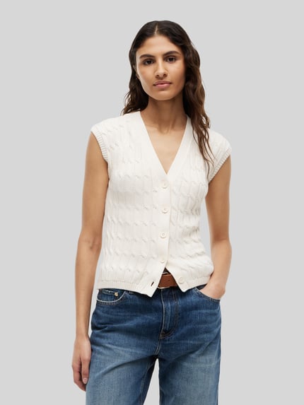 Tommy Hilfiger Regular Fit Strickweste aus reiner Baumwolle Ecru 4