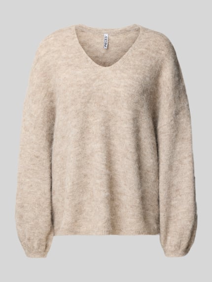PIECES Pullover Modell 'PCALLIE' mit V-Ausschnitt Beige 2