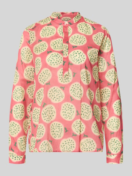 Produktfoto, Regular Fit Bluse mit Knopfleiste Modell 'JANE' von 0039 Italy, bawełna, wzór allover, okrągły dekolt, różowo-żółte kolory, tekstura gładka