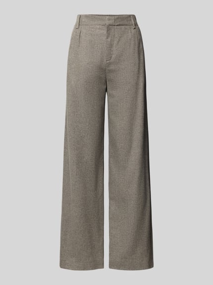 Productfoto, Hose aus Woll-Mix mit Gesäßtaschen van DRYKORN, model JEALOUS, wide leg, grijsbruin, gladde textuur, zichtbaar achterzakken, zachte mix van wol en viscose, damesbroek, bandwijdte 42 cm, binnenbeenlengte 79 cm