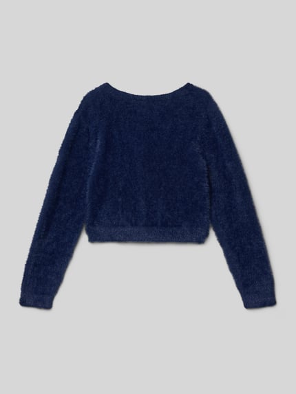 Productfoto, Regular Fit Cardigan met siersteentjes van DANAMADE, gebreide structuur, V-hals, knoopsluiting, donkerblauw.