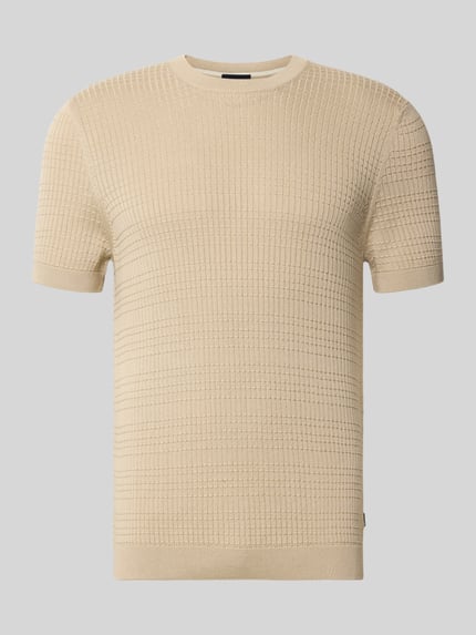 Produktfoto, Strickshirt mit Strukturmuster Modell 'Elio' von JOOP! COLLECTION aus Reine Baumwolle im Slim-Fit mit Rundhalsausschnitt, beige, Herren