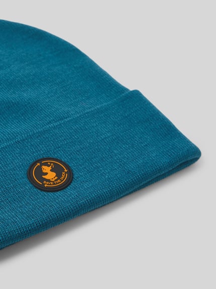 Save The Duck Mütze in Strick-Optik mit Logo-Applikation Modell 'Lou' Jeansblau 2