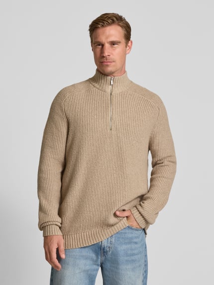 Jake*s Studio Men Sweter z dzianiny krój regular fit z dodatkiem wełny Beżowy 4