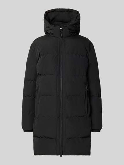 Produktfoto, Jacke mit Kapuze und Label-Patch von NAUTGÅRD in Schwarz, gerader Schnitt, Zweiwege-Reißverschluss, seitliche Reißverschlusstaschen, gestrickte Ärmelabschlüsse, glatte Struktur, für Herren