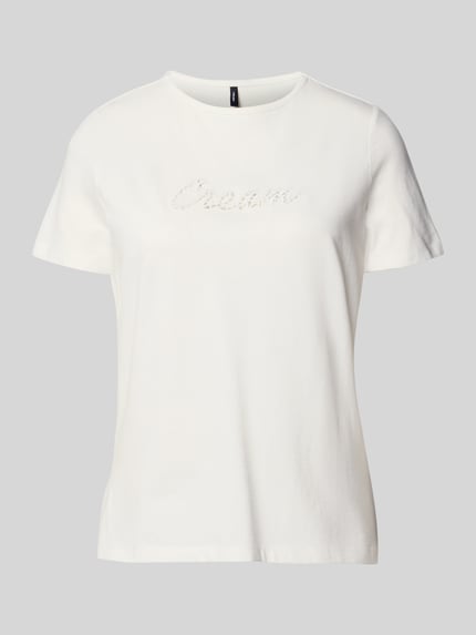 Produktfoto, Regular Fit T-Shirt aus reiner Baumwolle Modell 'MIRANDA' von Vero Moda, jednokolorowy, haft angielski, okrągły dekolt, krótki rękaw, dżersej