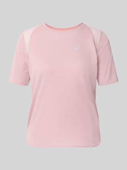 Produktfoto, Regular Fit T-shirt met stretch, Model 'Road' van ASICS TIGER in lichtroze elastische materiaalmix met ronde hals en reflecterende logoprint, Ruglengte bij maat S 63 cm