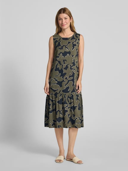 OPUS Midi-jurk in laagjeslook, model 'Wicy wildflower' Donkerblauw - 4