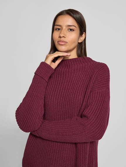 Selected Sweter z dzianiny o kroju regular fit z mieszanki bawełny model ‘SELMA’ Śliwkowy 3