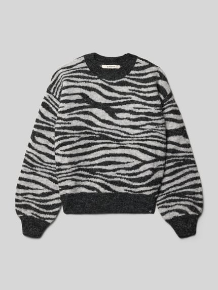 Garcia Gebreide pullover met ronde hals en labeldetail Zwart - 1