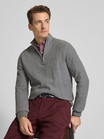 Fynch-Hatton Strickpullover mit Troyer-Kragen Mittelgrau 3