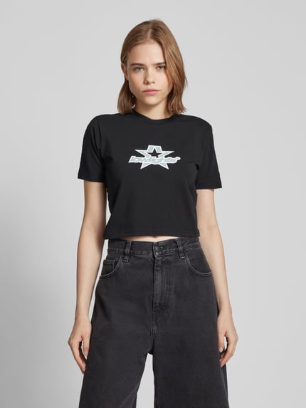 Low Lights Studios Kort T-shirt met labelprint, model 'SUPERSTAR' Zwart - 4