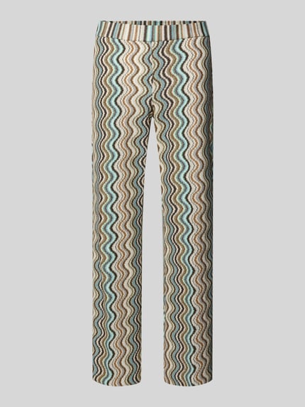 Produktfoto, Hose in verkürzter Passform Modell 'FAITH' von Cambio im grafischen Wellenmuster, Modal-Mix mit Viskose-Anteil, elastischer Bund, Bundweite 35 cm, Innenbeinlänge 78 cm, Damen