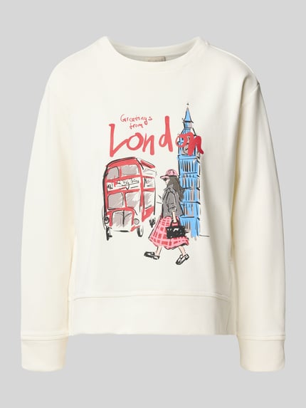 Produktfoto, Sweatshirt mit Motiv-Print und Rundhalsausschnitt von Milano Italy, Baumwoll-Mix in Creme mit farbigem Print, Relaxed Fit