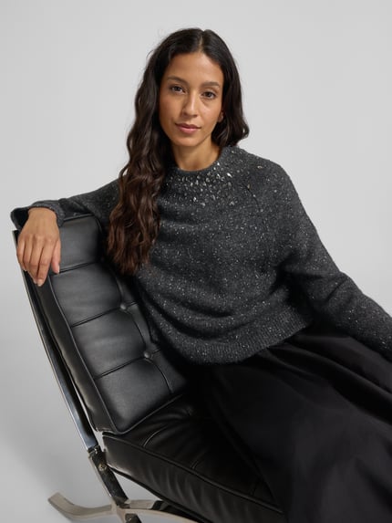 Marc Cain Strickpullover mit Ziersteinbesatz Dunkelgrau 3
