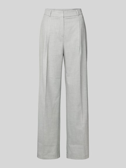 Produktfoto, stoffen broek Model 'Catsby' van Someday, materiaalmix met viscose, los model, bandplooien, achterzak, grijs, volledige lengte.