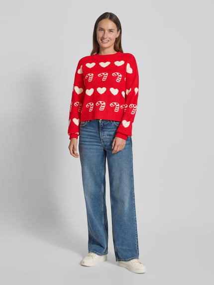 VERO MODA Regular Fit Weihnachtspullover mit Rundhalsausschnitt Modell 'CANDYHEARTS' Rot 1