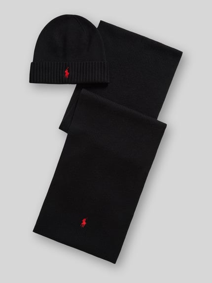 Polo Ralph Lauren Mütze und Schal im Set aus reiner Wolle Black 3