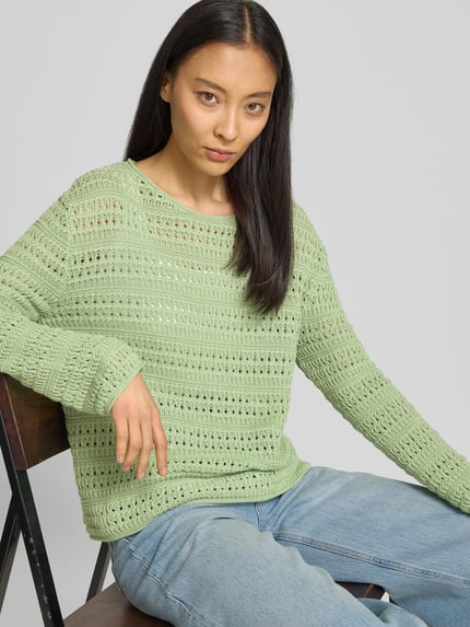 Tom Tailor Regular Fit Strickpullover aus reiner Baumwolle Hellgruen 3