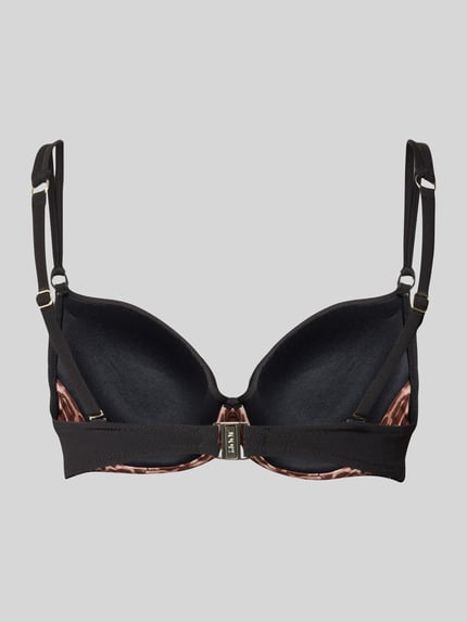 Produktfoto, schwarzes Bikini-Oberteil mit Strukturmuster, Modell 'Costillas' von JOOP! Collection, elastischer Material-Mix, Hakenverschluss