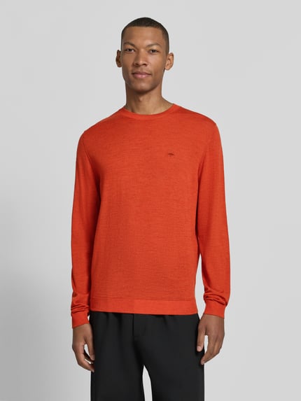 Fynch-Hatton sweter z dzianiny o kroju regular fit z wełny z okrągłym dekoltem Pomarańczowy 4