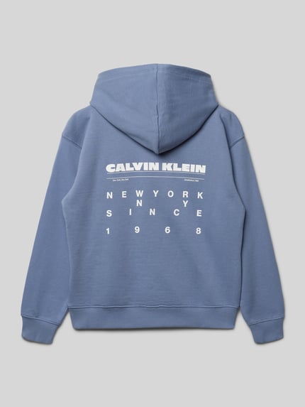 Produktfoto, Relaxed Fit Hoodie mit Logo-Print von Calvin Klein Jeans, bawełna, luźny krój, kieszeń kangurka, elastyczne ściągacze