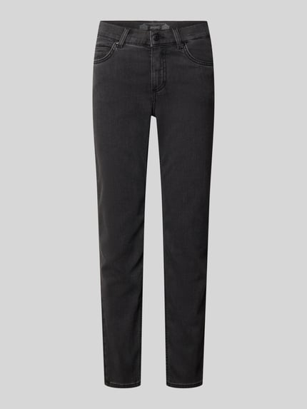 Produktfoto, Regular Fit Jeans mit geradem Bein Modell 'Cici' von ANGELS, schwarze Denim-Optik, 5-Pocket-Design, Slim Fit, Knopfverschluss, Gürtelschlaufen