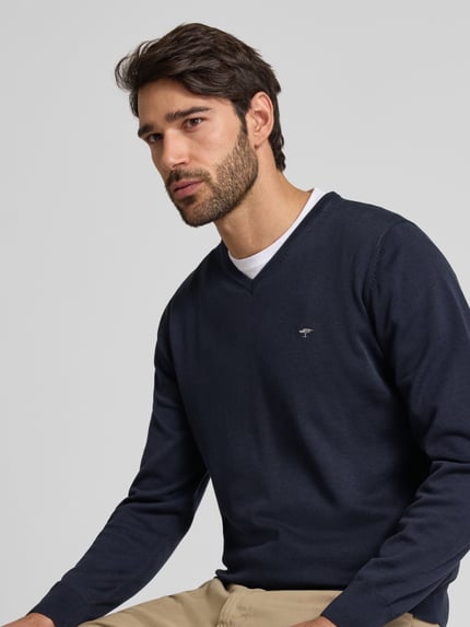 Fynch-Hatton Sweter z dekoltem w serek Granatowy 3