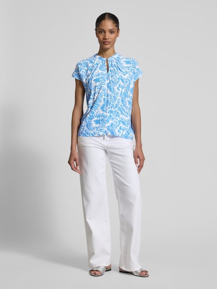 MORE & MORE Regular fit blouseshirt met druppelvormige hals Blauw - 1