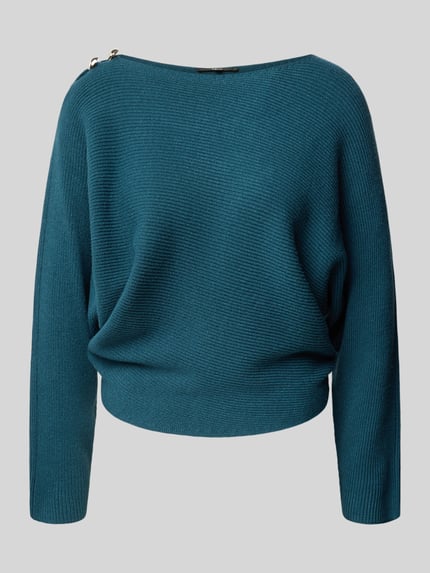 zero Relaxed Fit Strickpullover aus Viskose-Mix mit Zierknöpfen Dunkelgruen 1