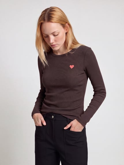 VERO MODA Langarmshirt mit kleinem Herz-Detail Schoko 4