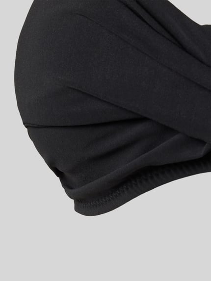 Produktfoto, schwarzes Bandeau-Bikini-Top mit Raffungen aus elastischem Material-Mix, Modell 'Solid' von Barts, Detailaufnahme.