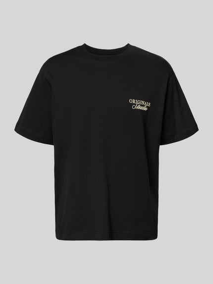 Produktfoto, schwarzes T-Shirt mit Statement-Print Modell 'NORREBRO' von Jack & Jones, reine Baumwolle, gerader Schnitt, Rundhalsausschnitt